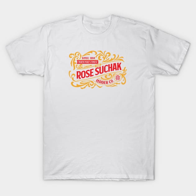 The Rose Suchak Ladder Co. (Red and Gold on White) T-Shirt by jepegdesign